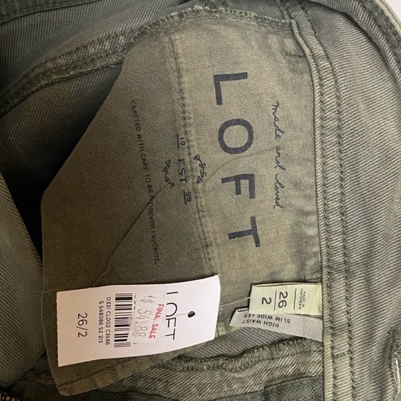 LOFT NWT Women’s Green High Waisted Slim Wide Leg Jeans Sz 26/2 - Picture 8 of 8